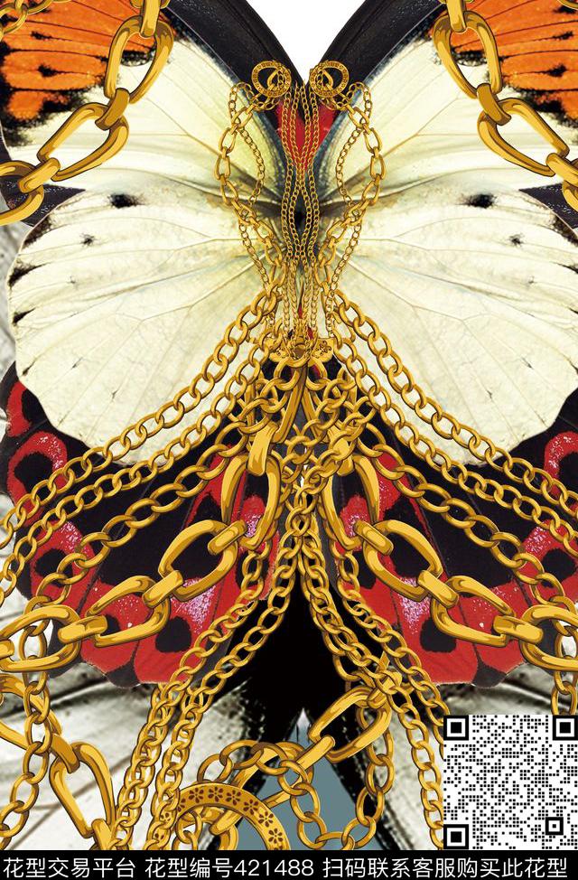 定位蝴蝶金锁链连衣裙数码印花华亿平台下载（图片编号: 421488） - 瓦栏（Walan）