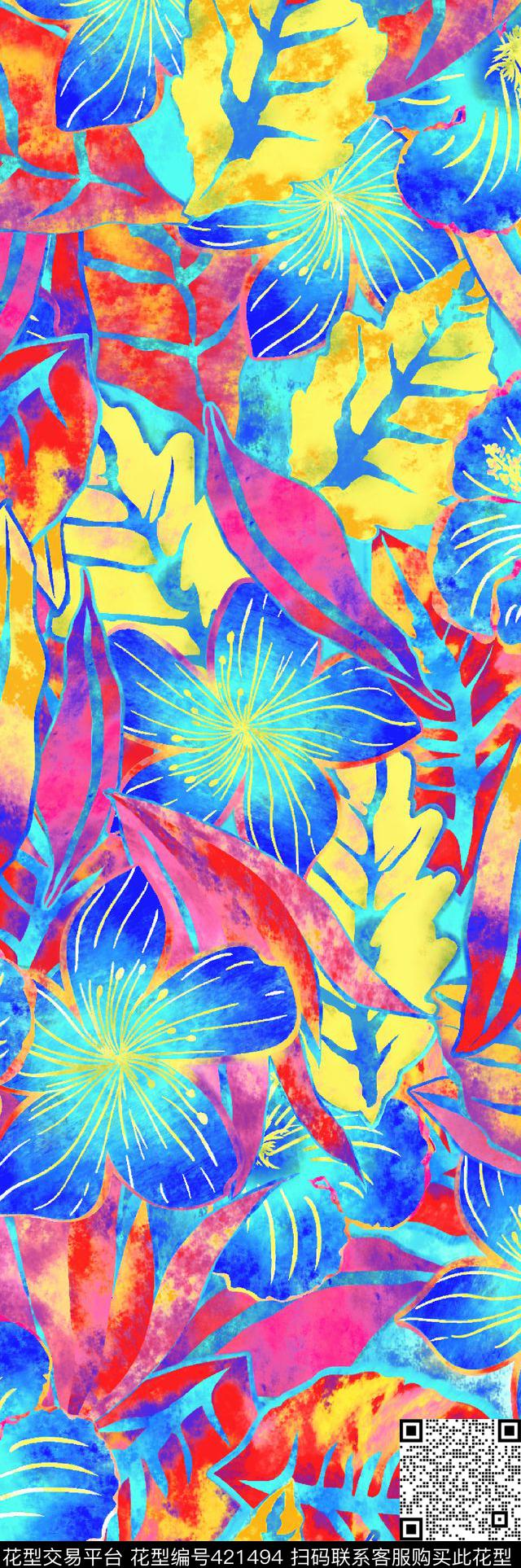 流行时尚花夲复杂传统印花华亿平台下载（图片编号: 421494） - 瓦栏（Walan）