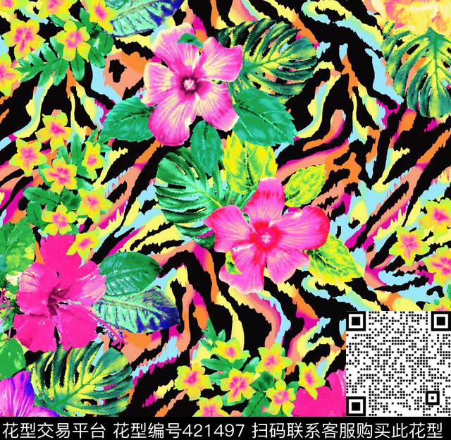 抽象热带沙滩花夲传统印花华亿平台下载（图片编号: 421497） - 瓦栏（Walan）