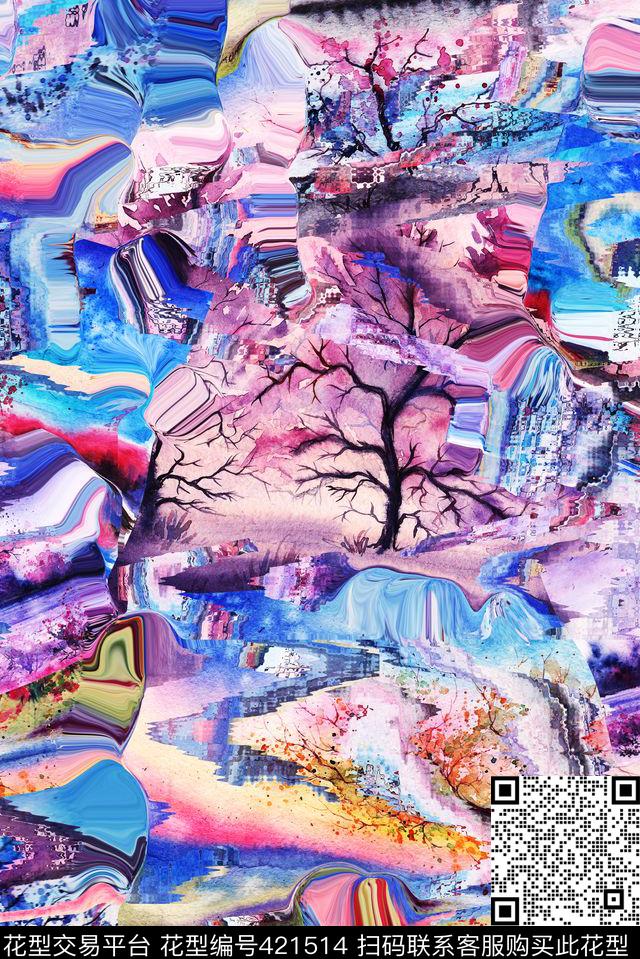 流体手绘水彩数码印花华亿平台下载（图片编号: 421514） - 瓦栏（Walan）
