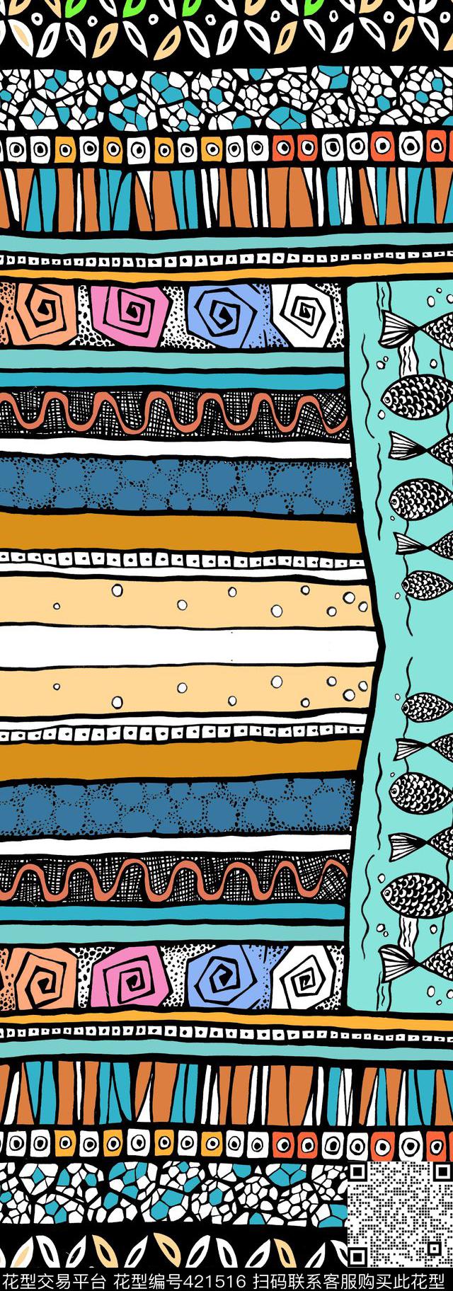 个性手绘涂鸦传统印花华亿平台下载（图片编号: 421516） - 瓦栏（Walan）