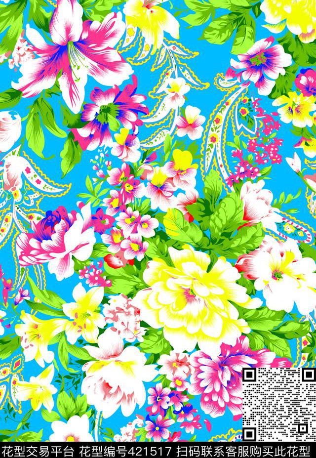 流行时尚花夲甜美传统印花华亿平台下载（图片编号: 421517） - 瓦栏（Walan）