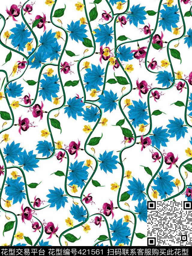 抽象花花欧美风数码印花华亿平台下载（图片编号: 421561） - 瓦栏（Walan）