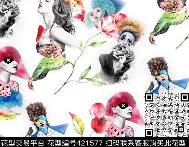 插画花卉手绘数码印花华亿平台下载（图片编号: 421577） - 瓦栏（Walan）