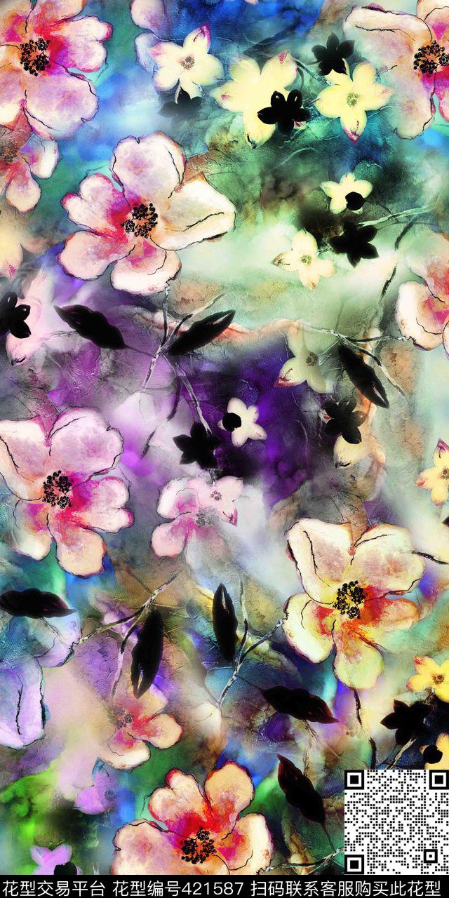 淡雅小碎花复古手绘数码印花华亿平台下载（图片编号: 421587） - 瓦栏（Walan）