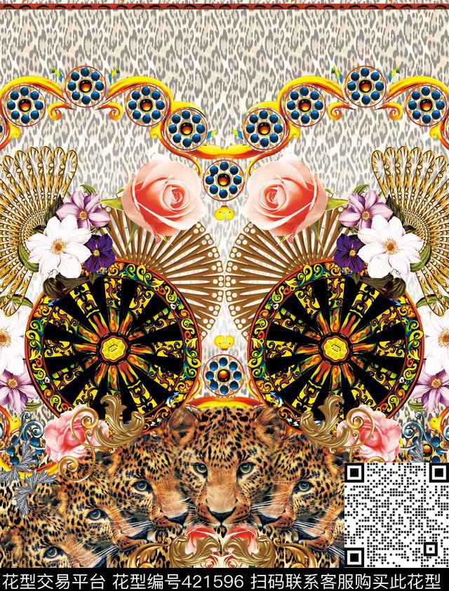 大牌时尚扇子豹纹数码印花华亿平台下载（图片编号: 421596） - 瓦栏（Walan）