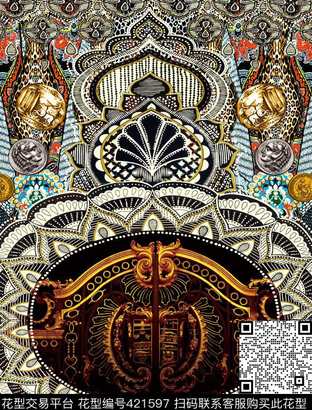 欧美大牌包臀复古数码印花华亿平台下载（图片编号: 421597） - 瓦栏（Walan）