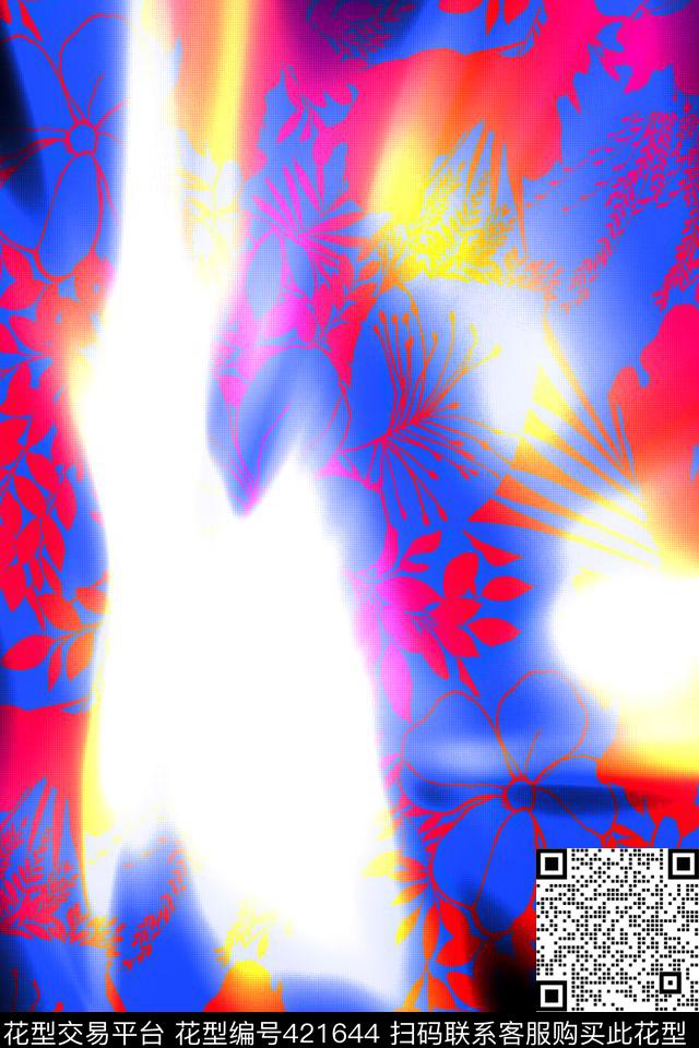 花卉时尚炫光数码印花华亿平台下载（图片编号: 421644） - 瓦栏（Walan）
