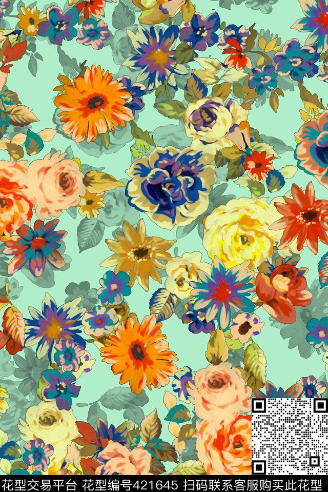 抽象花卉花朵数码印花华亿平台下载（图片编号: 421645） - 瓦栏（Walan）