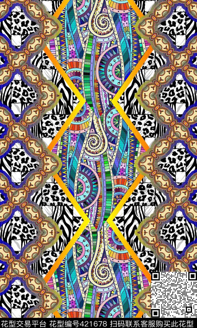 动物纹几何棱形格数码印花华亿平台下载（图片编号: 421678） - 瓦栏（Walan）