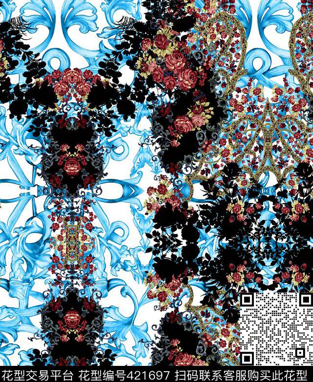 花卉青花瓷小花朵数码印花华亿平台下载（图片编号: 421697） - 瓦栏（Walan）