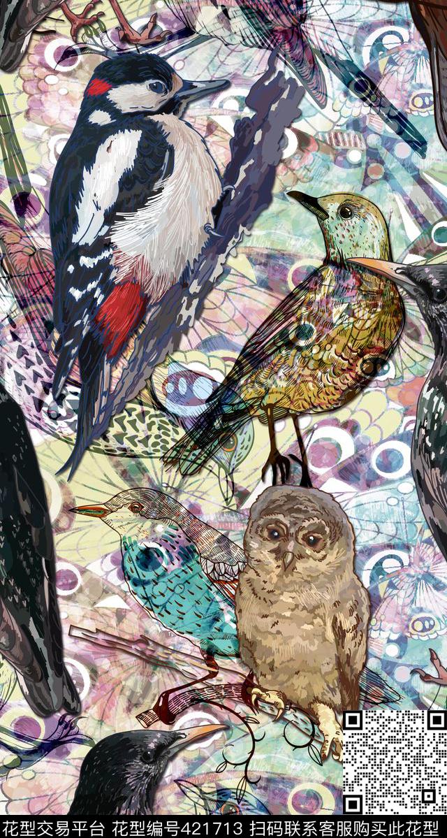 手绘蝴蝶描稿数码印花华亿平台下载（图片编号: 421713） - 瓦栏（Walan）