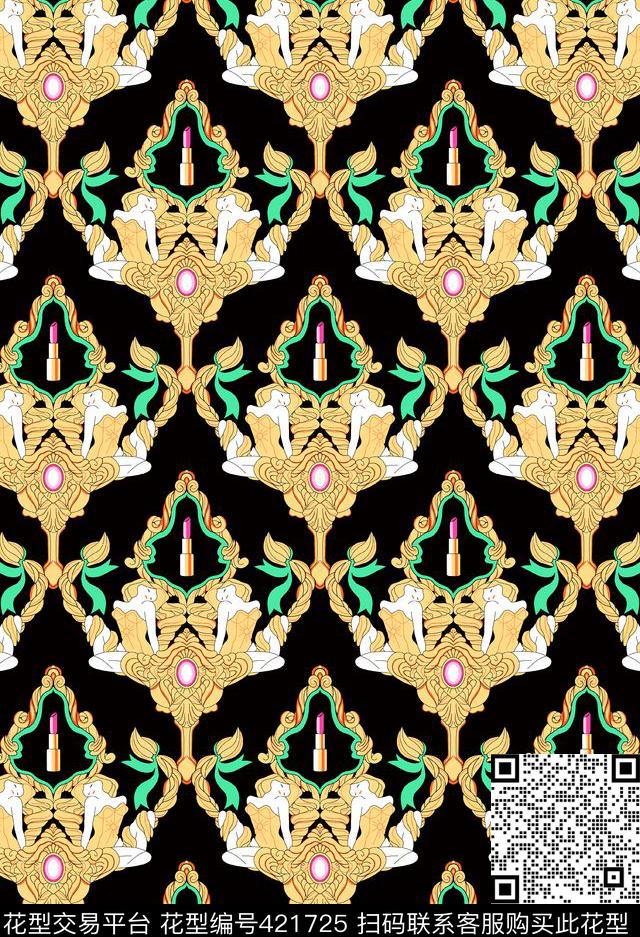 唇膏复古花纹几何传统印花华亿平台下载（图片编号: 421725） - 瓦栏（Walan）