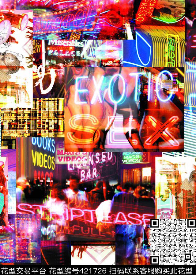 都市霓虹照片拼贴数码印花华亿平台下载（图片编号: 421726） - 瓦栏（Walan）