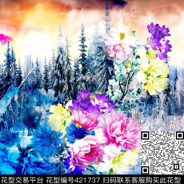 中国风风景花卉数码印花华亿平台下载（图片编号: 421737） - 瓦栏（Walan）