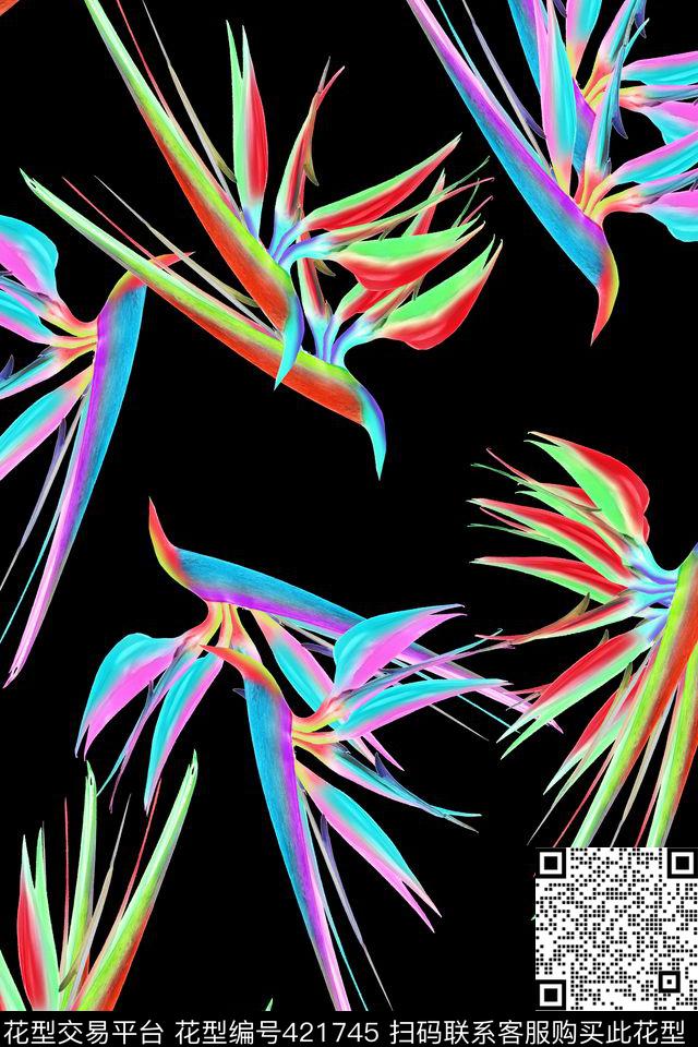 抽象炫彩叶子数码印花华亿平台下载（图片编号: 421745） - 瓦栏（Walan）