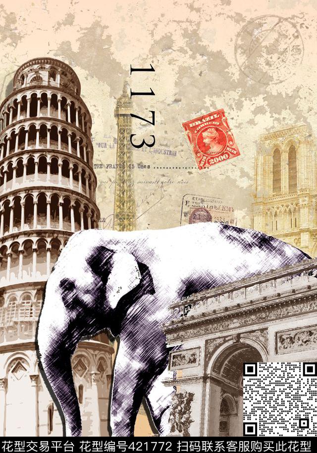 比萨尔塔动物复古大象数码印花华亿平台下载（图片编号: 421772） - 瓦栏（Walan）