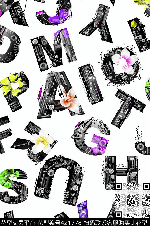 流行时尚科幻英文字母英文字母数码印花华亿平台下载（图片编号: 421778） - 瓦栏（Walan）