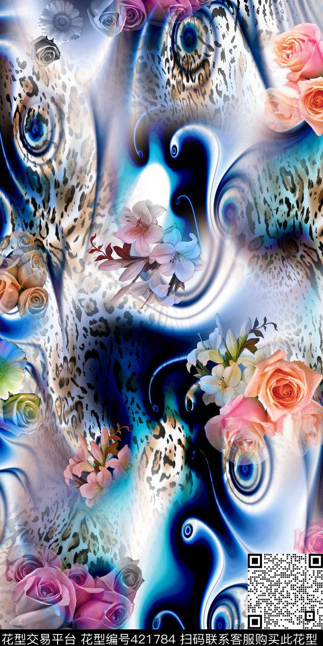 抽象花卉数码印花华亿平台下载（图片编号: 421784） - 瓦栏（Walan）
