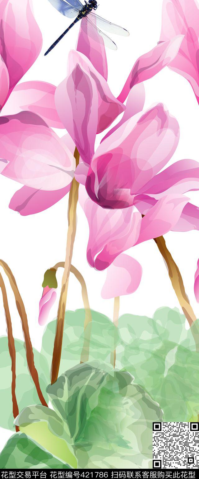 时尚休闲荷花蜻蜓传统印花华亿平台下载（图片编号: 421786） - 瓦栏（Walan）
