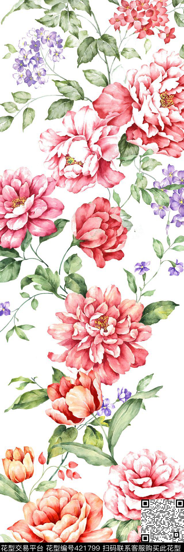 花卉手绘丝印数码印花华亿平台下载（图片编号: 421799） - 瓦栏（Walan）