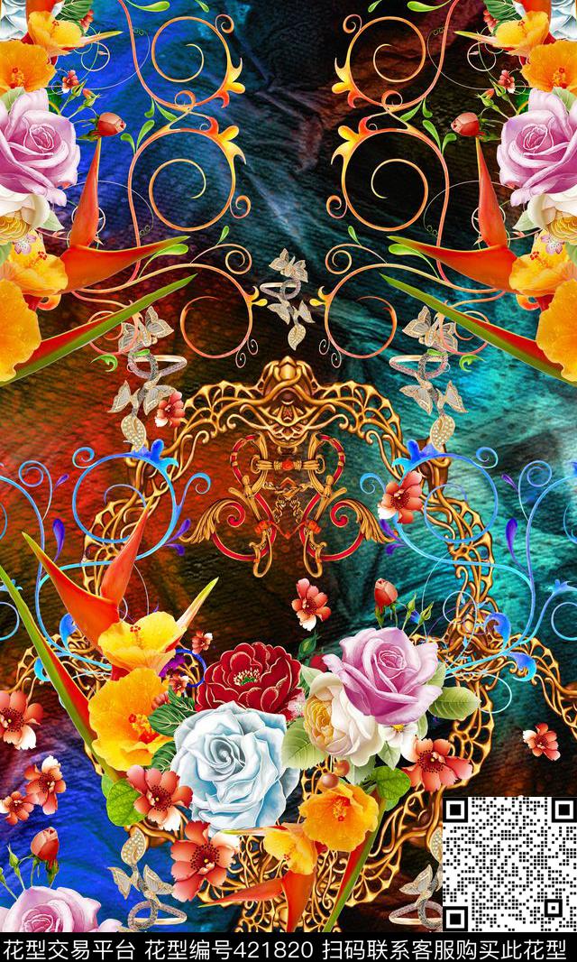 定位花卉欧式数码印花华亿平台下载（图片编号: 421820） - 瓦栏（Walan）