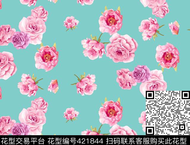 花卉牡丹花手绘数码印花华亿平台下载（图片编号: 421844） - 瓦栏（Walan）