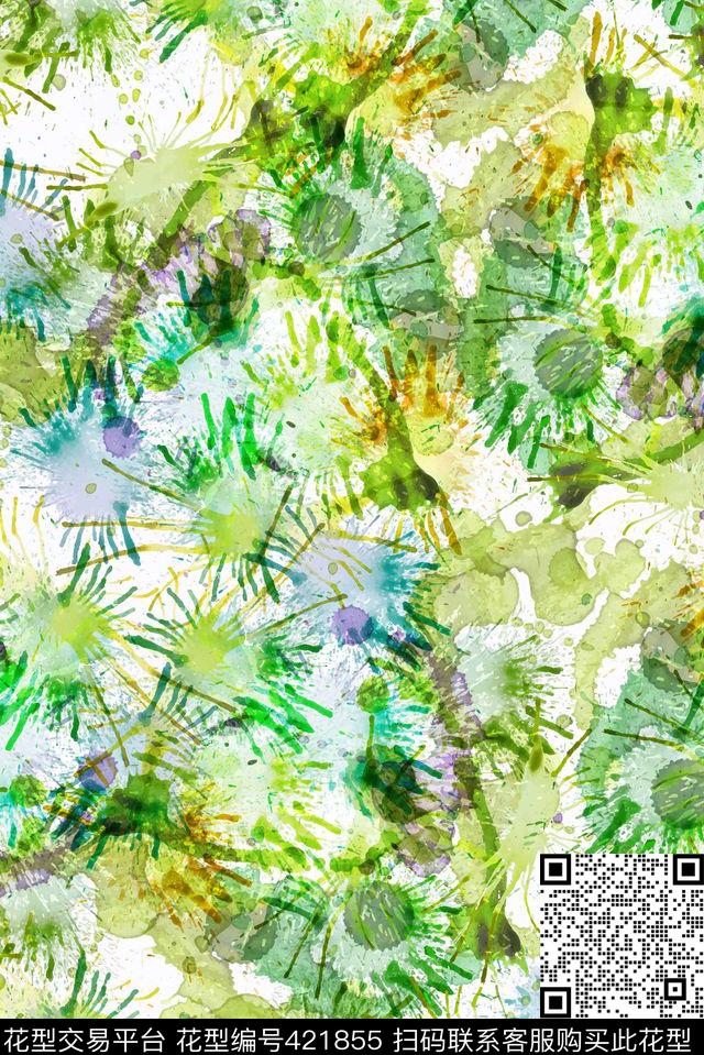 水彩抽象绿色数码印花华亿平台下载（图片编号: 421855） - 瓦栏（Walan）