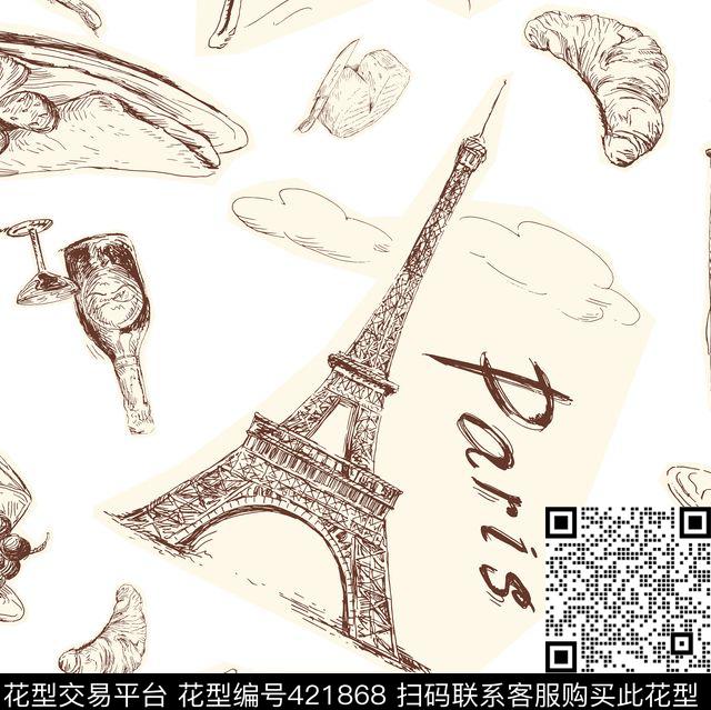 手绘巴黎时尚传统印花华亿平台下载（图片编号: 421868） - 瓦栏（Walan）
