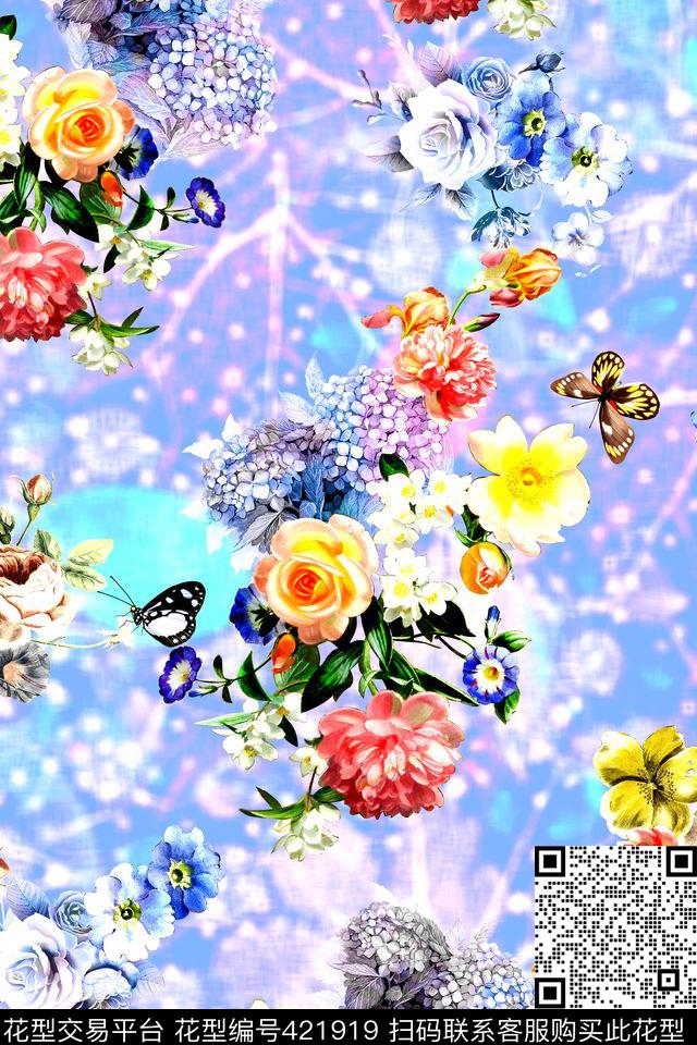 时尚炫彩花卉数码印花华亿平台下载（图片编号: 421919） - 瓦栏（Walan）