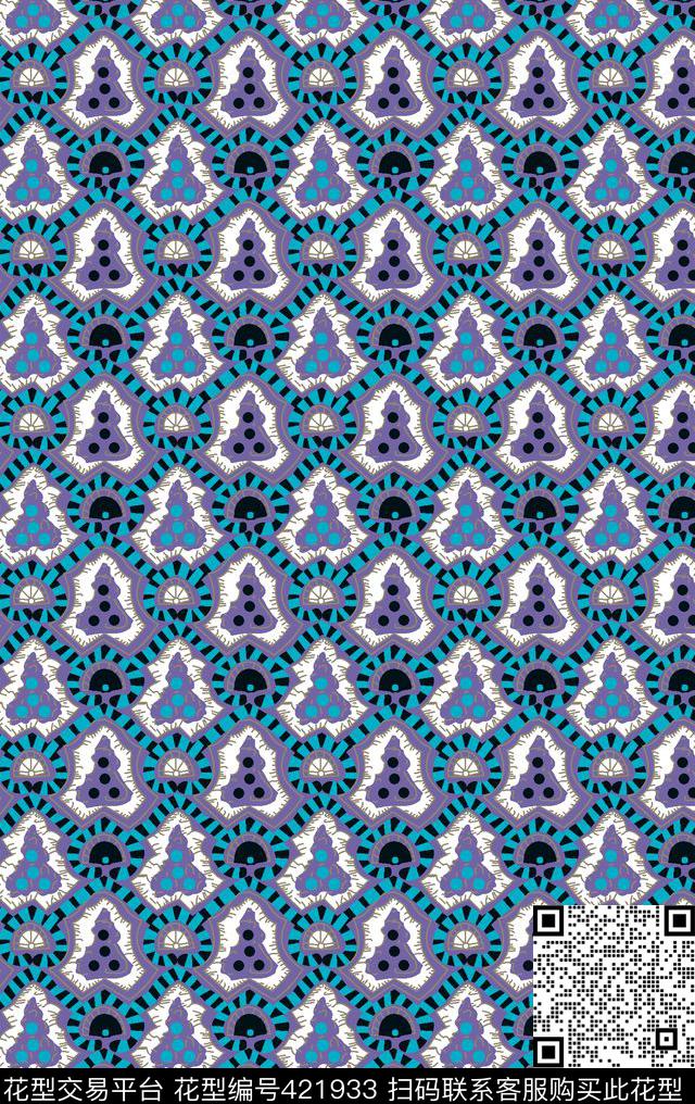 手绘珠宝腰果蓝黑组合休闲风传统印花华亿平台下载（图片编号: 421933） - 瓦栏（Walan）