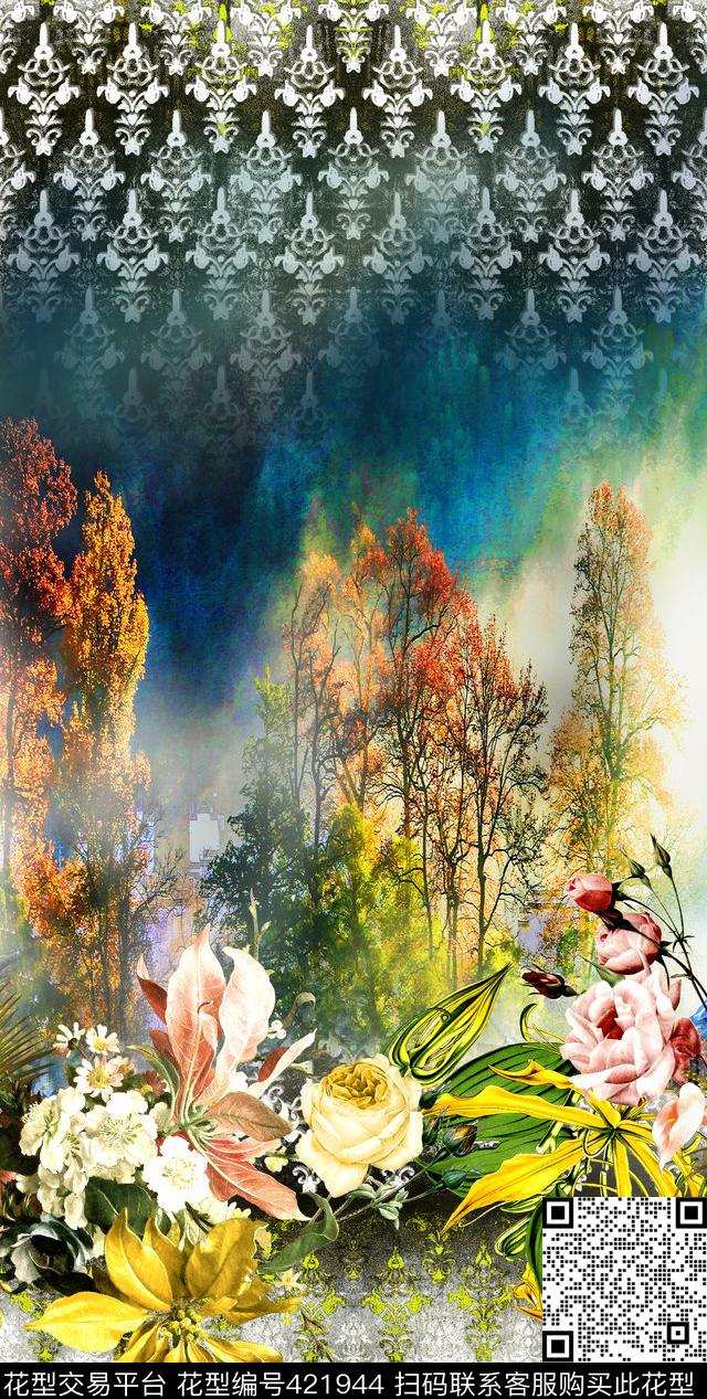风景花卉时尚数码印花华亿平台下载（图片编号: 421944） - 瓦栏（Walan）