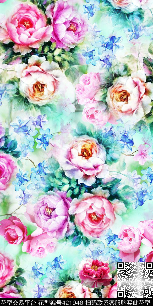 清新小碎花手绘花数码印花华亿平台下载（图片编号: 421946） - 瓦栏（Walan）