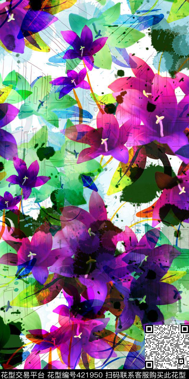 花卉数码水彩数码印花华亿平台下载（图片编号: 421950） - 瓦栏（Walan）