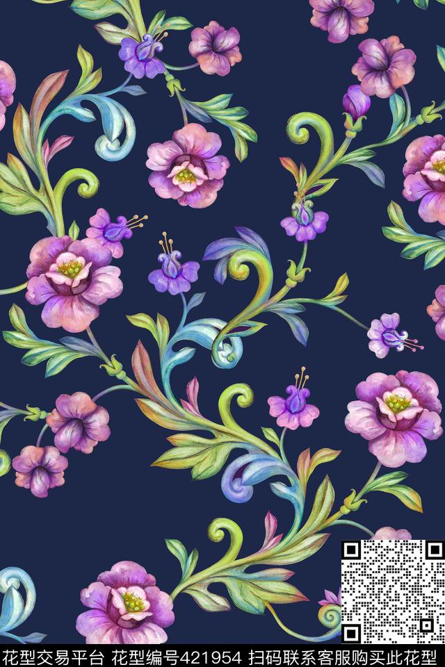 花卉清爽田园数码印花华亿平台下载（图片编号: 421954） - 瓦栏（Walan）