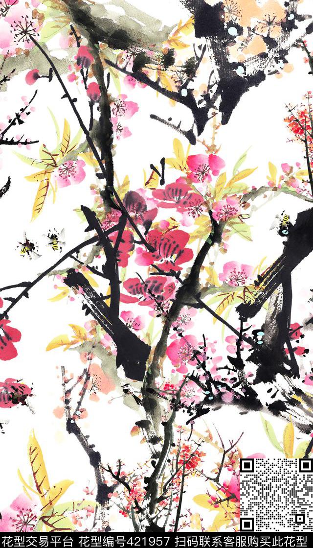 中国风国画墨迹数码印花华亿平台下载（图片编号: 421957） - 瓦栏（Walan）