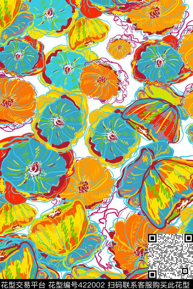 夏日抽象线条传统印花华亿平台下载（图片编号: 422002） - 瓦栏（Walan）