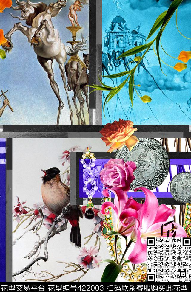雕塑动物花卉数码印花华亿平台下载（图片编号: 422003） - 瓦栏（Walan）