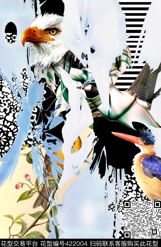 抽象动物花卉数码印花华亿平台下载（图片编号: 422004） - 瓦栏（Walan）
