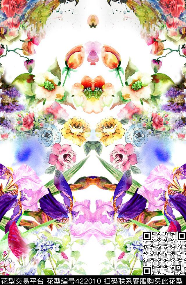 抽象花卉鹰数码印花华亿平台下载（图片编号: 422010） - 瓦栏（Walan）
