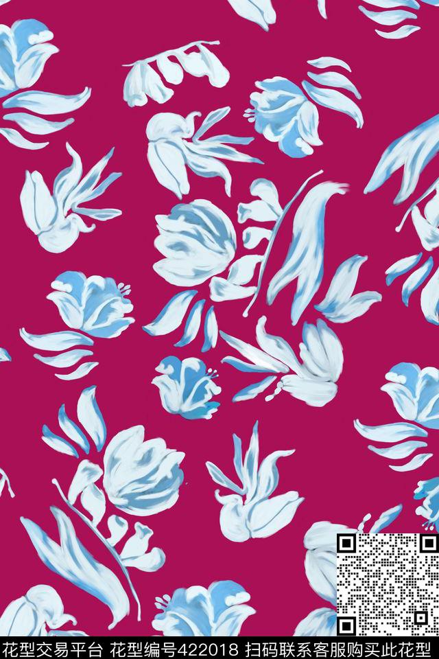 纯色底花瓣散花传统印花华亿平台下载（图片编号: 422018） - 瓦栏（Walan）