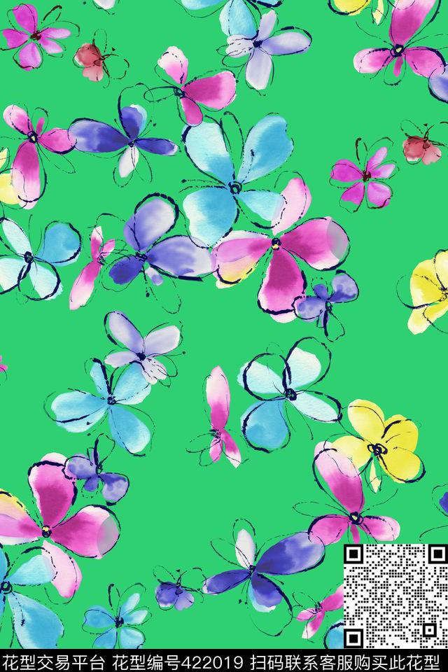 花瓣四叶草小清新数码印花华亿平台下载（图片编号: 422019） - 瓦栏（Walan）