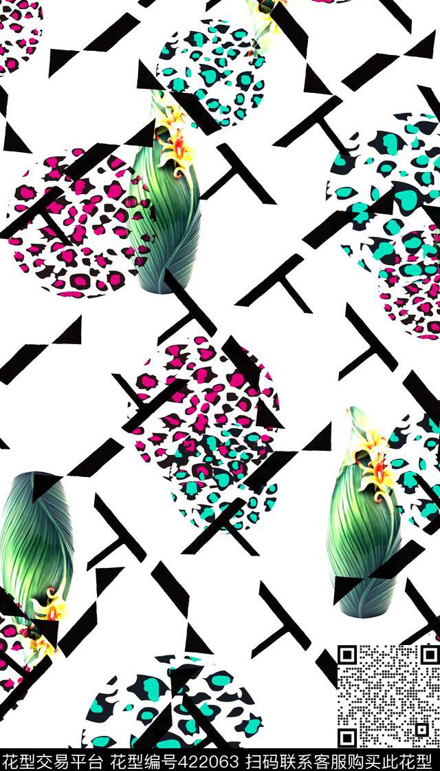 花瓶不规则几何豹纹数码印花华亿平台下载（图片编号: 422063） - 瓦栏（Walan）