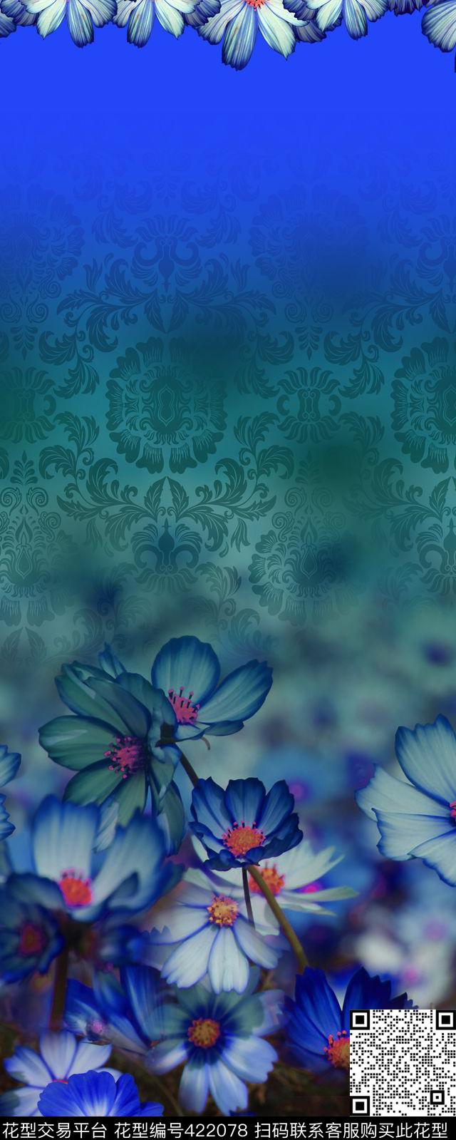 定位花卉花朵数码印花华亿平台下载（图片编号: 422078） - 瓦栏（Walan）