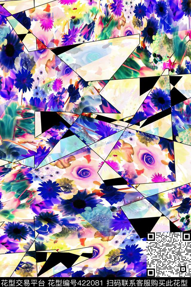 花卉花朵几何数码印花华亿平台下载（图片编号: 422081） - 瓦栏（Walan）