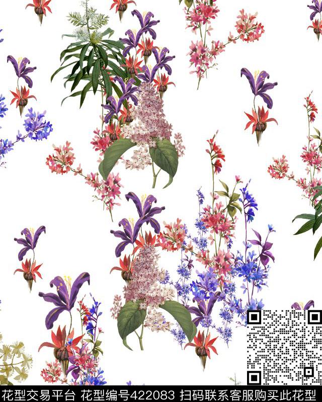 田园风花卉叶子花卉数码印花华亿平台下载（图片编号: 422083） - 瓦栏（Walan）