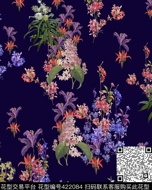 田园风花卉叶子花卉数码印花华亿平台下载（图片编号: 422084） - 瓦栏（Walan）