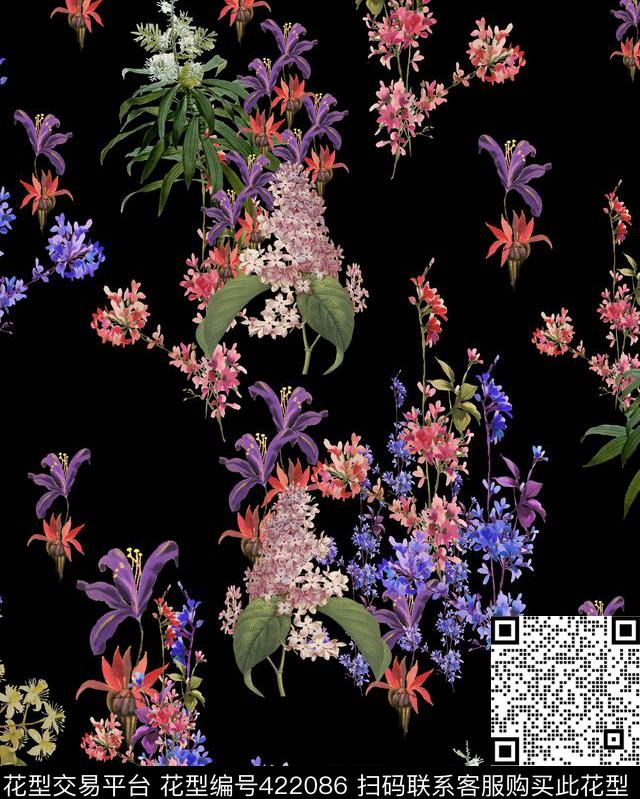 田园风花卉叶子花卉数码印花华亿平台下载（图片编号: 422086） - 瓦栏（Walan）