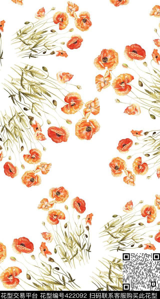 花卉时尚手绘小花数码印花华亿平台下载（图片编号: 422092） - 瓦栏（Walan）