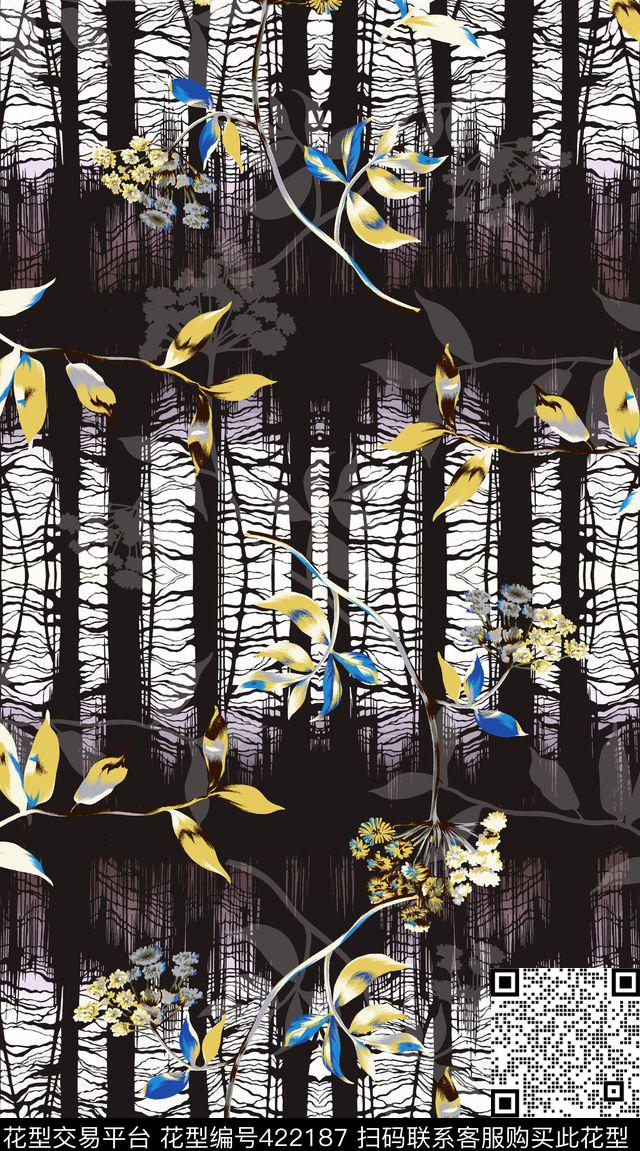 个性花卉森林树枝数码印花华亿平台下载（图片编号: 422187） - 瓦栏（Walan）